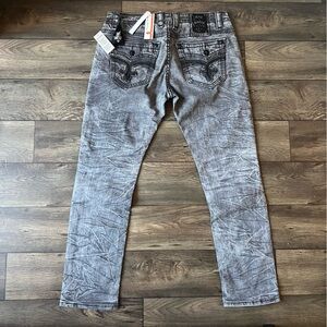 Rock Revival Men's Mike Biker Grey Wash Denim Jeans Size 38x32